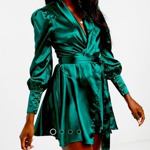 club l london cuffed sleeve satin mini wrap dress size s